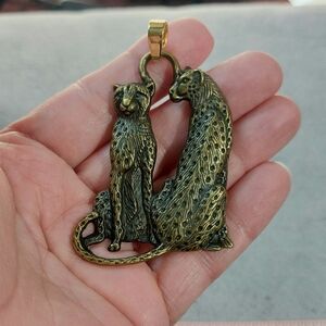 Elegant Gold and Bronze Cat Cheetah Pendant